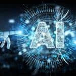 Robot hand and human hand pointing at shining AI image - the pros and cons of AI